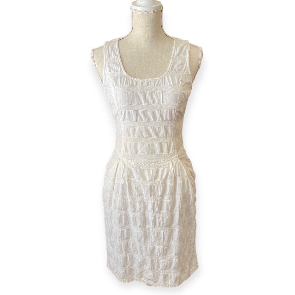 Vintage 80s Off White Cotton Summer Dress with Back Cutout Size 4